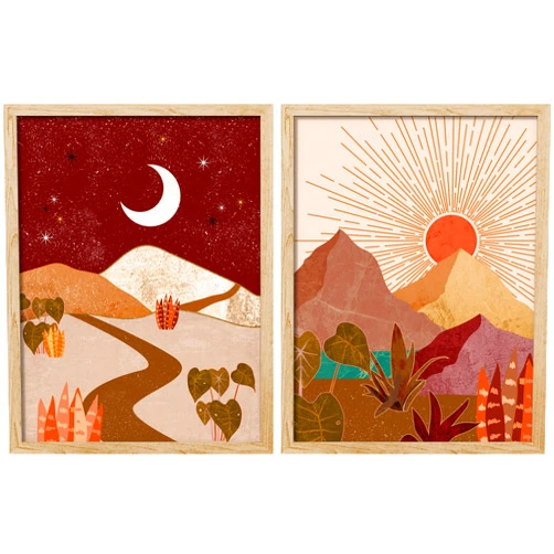 SIGNWIN Framed Mid-Century Orange Sun & Moon Desert Landscape Wall Art, Set of 2 Abstract Geometric Wall Décor Prints, Nature Wilderness Wall Décor for Living Room, Bedroom - 12
