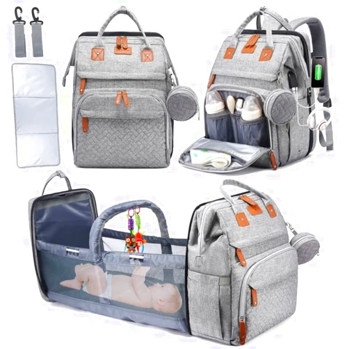 Inclusive LittleOnes Diaper Bag Backpack with Baby Changing Station – Baby Bag Backpack Includes Reusable Wipes Bag, Pacifier Case, & Mosquito Net – Travel Diaper Bag, USB Charging Port, Large Capacity for Boys & Girls