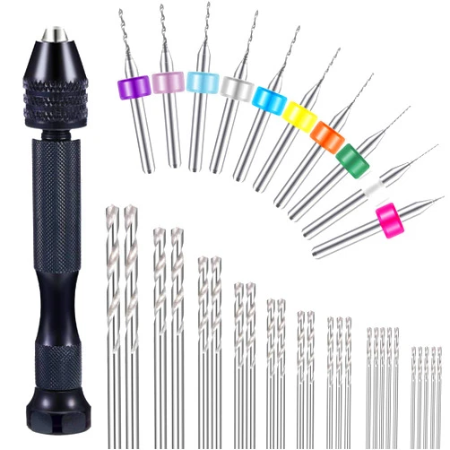 Mudder 36 Pieces Hand Drill Set, Include Pin Vise Hand Drill, Mini Drills and Twist Drills for Craft Carving DIY (0.3-1.2 mm PCB Drill)