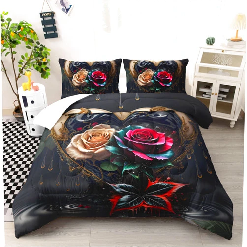 Ntlfup Colorful Rose Comforter Sets for Adults, Flower Bedding Set Twin Size with 2 Pillowcases, Floral Comforter Set for Girls Women Room Decor