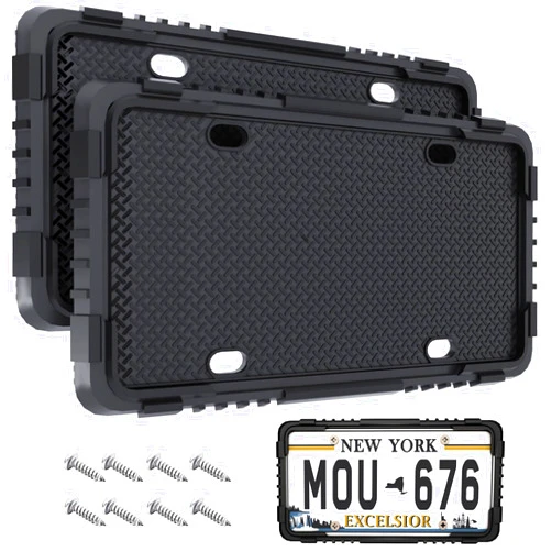 Crossarctic Black Silicone License Plate Frames, 2 Pack License Plate Holder Bracket Without Obstruction, Universal License Plate Cover | Rust-Proof, Anti-Rattle, Weather-Proof for US Car