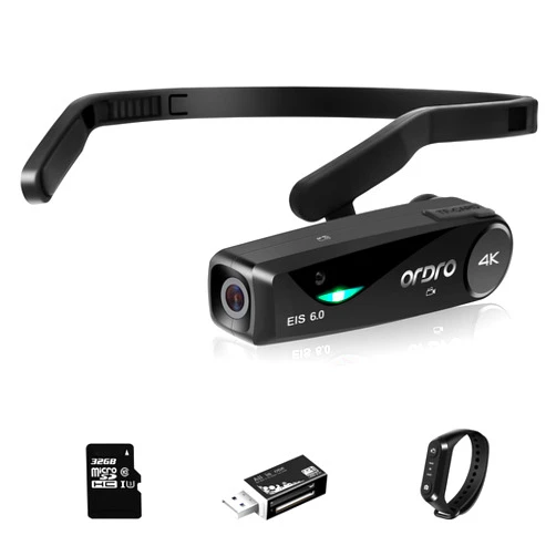 ORDRO EP6 Plus 4K Video Camcorder Wearable Vlog Camera, Vlog Video Camera UHD 1080P 60FPS Hands-Free Head Mounted Camera with EIS 6.0 Anti-Shake, 32G Micro Memory Card, Smart Remote
