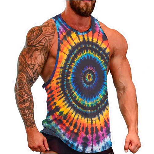 Liohans Mens Rainbow Tie Dye Tank Top Workout Gym Shirts Spiral Hippie Sleeveless Vest
