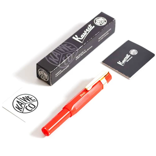 Kaweco Sport Classic Fountain Pen Red, Fine Nib Sport Octagonal Clip Gold