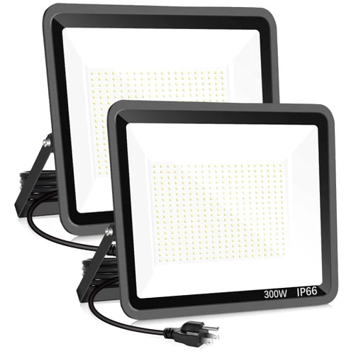 YANYCN 2 Pack 300W LED Flood Light Outdoor,2000W Equivalent 43500LM 5000K Daylight White Super Bright FloodLight with Plug,IP66 Waterproof Commercial Lighting for Sports Fields,Counts,Arena,Stadium