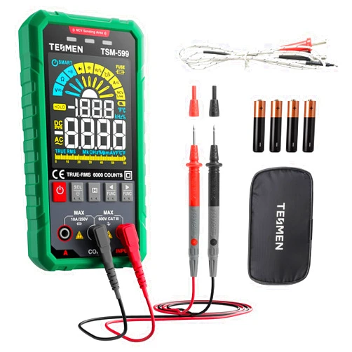 TESMEN TSM-599 Smart Digital Multimeter, TRMS 6000 Counts, Voltage Tester, Volt Meter with NCV, DC/AC Voltage&Current, Resistance, Continuity, Diode, Capacitance, Hz%, Temperature, Live Wire - Green