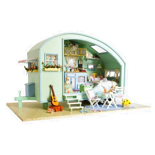 MAGQOO Wooden Dollhouse Miniature with Furniture DIY Dollhouse Kit DIY House Kit Tiny House Kit with Voice Control and Music Movement 1:18 Scale Creative Room Idea(Time Travel)