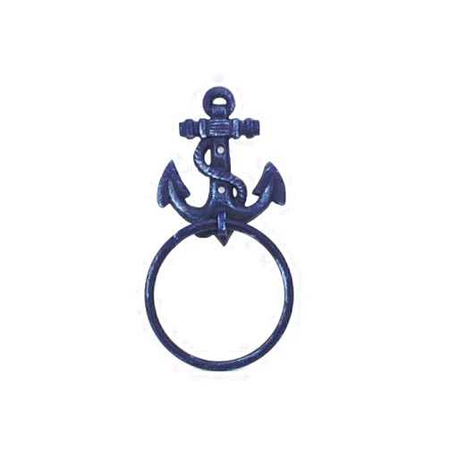 Handcrafted Nautical Decor Rustic Dark Blue Cast Iron Anchor Towel Holder 8.5