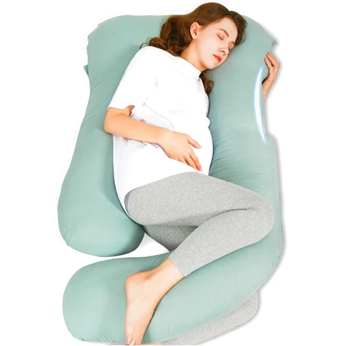 HIPHOP PANDA Muslin Pregnancy Pillows for Sleeping - U Shaped Full Body Maternity Pillow with Removable Cover - Support for Back, Legs, Belly, HIPS - 57 Inch Pregnancy Pillow for Women - Green