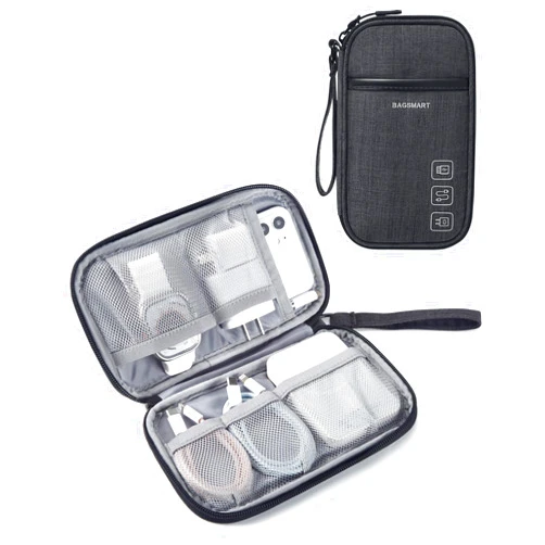 BAGSMART Cord Organizer Travel Cable Organizer Bag Tech Electronic Organizer Travel Case, Travel Essentials for Charger, Cable, Phone, Flash drive, Single Layer - Black