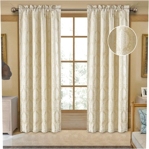 Loom and Mill Luxury Jacquard Curtains for Bedroom, Beige Damask Curtains 2 Panels with Tiebacks, Elegant Window Curtain for Living Room Holiday Banquet Decor(52”Wx 84”L, 2 Panels)