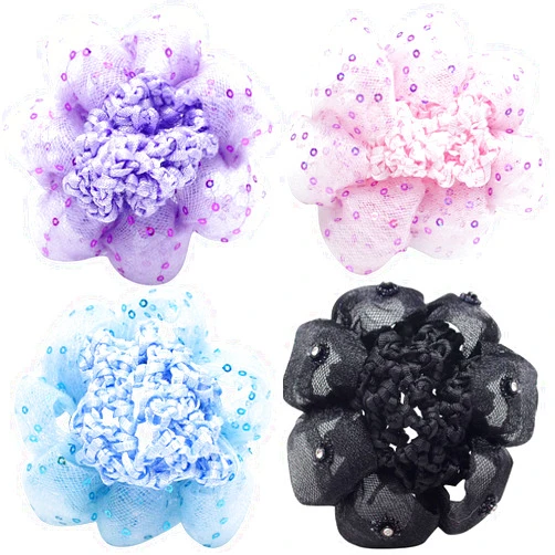 OTYOU 4 Pack Sequin Scrunchies for Girl - Rich Tones Mesh Bun Covers, Elastic Hair Ties, Ponytail Holders for Performance, Dance, Cheer, Birthday, Themed Party Festivals