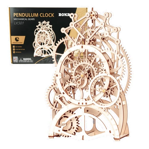 ROKR 3D Wooden Mechanical Pendulum Clock Puzzle,Mechanical Gears Toy Building Set,Family Wooden Craft KIT Supplies-Best Birthday Gifts for Kids Adults to Build