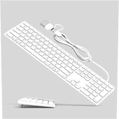 Yivandi Full-Size Wired Keyboard for Mac OS Devices - Foldable Kickstand, Cable Connection in USB-A/USB-C Port, Plug-N-Play USB Keyboard with Numeric Keypad for iMac/Mac Mini/MacBook Laptop
