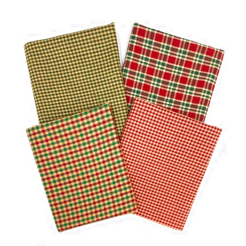 JCS Set of 4 Fat Quarters, Vintage Christmas Red & Green Assorted Plaid Gingham Precut Fabric Homespun Cotton Bundle by JCS