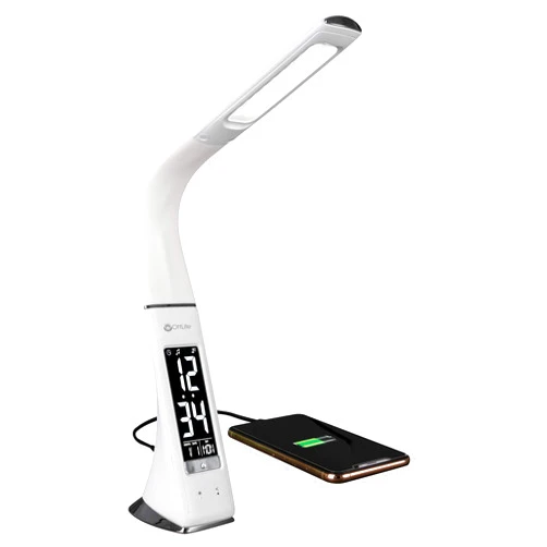 OttLite Thrive LED Sanitizing Desk Lamp with Clock and USB Charging - Eliminates up to 99.9% of Bacteria, Touch Activated, Flexible Neck, Modern Light for Reading, Crafting & Office Desktop