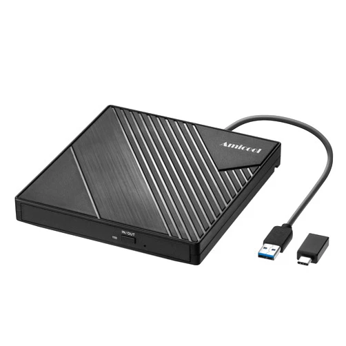 Amicool External DVD Drive USB 3.0 USB C CD Burner Amicool CD/DVD +/-RW Optical Drive,Slim Portable DVD CD ROM Rewriter Writer Duplicator for Laptop Desktop PC Windows 10/8/7 MacBook Mac Linux OS Apple, BLACK