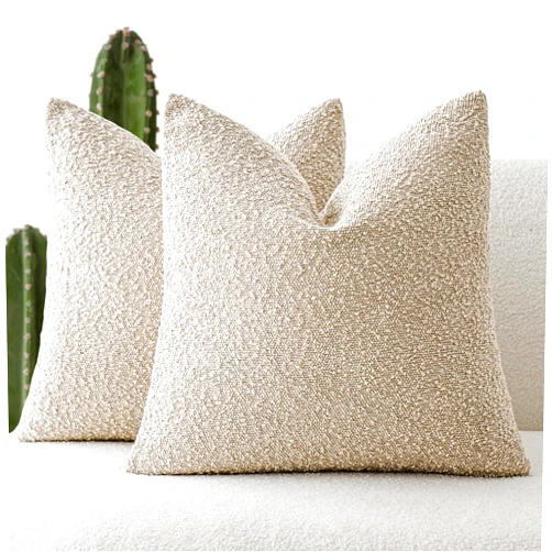 Foindtower Pack of 2, Decorative Textured Boucle Throw Pillow Covers Accent Solid Pillow Cases Cozy Soft Couch Cushion Case for Chair Sofa Bedroom Living Room Home Decor 22 x 22 Inch,Oatmeal