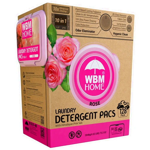 WBM Home 5-in-1 Laundry Pods, Total 128 Count, High Efficiency, Ultra Concentrate with Powerful Stain Lifter Technology, Fabric Softener With Rose Extracts, Detergent Pods