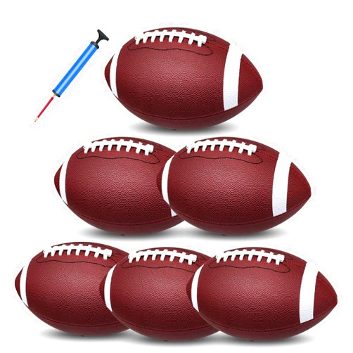 jiaonun 6 Pack Youth Size 6/Official Size 9 Footballs Inflatable with Pump for Youth, Junior, Adult, College, High School, Regulation Size Football, American Football, Composite Leather Foot Ball