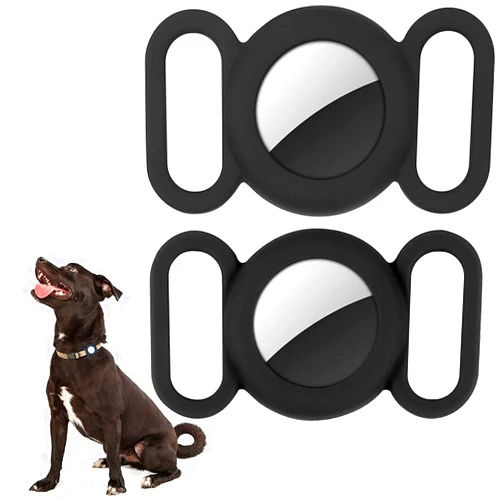 WALLFID Airtag Dog Collar,Silicone Case for GPS Tracking Finder,Protective Cover Compatible with Apple Airtag,Safety and Anti-Lost,Dog Collar Cat Loop Holder Pet Accessories (Black-Black)