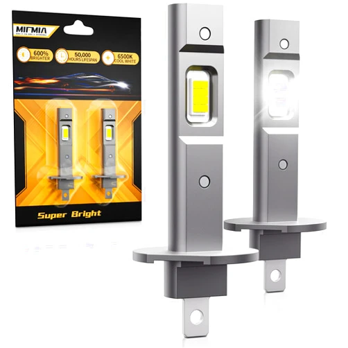 MIFMIA H1 LED Bulb, 1:1 Mini Size 600% Brighter, No Adapter Required, Standard H1 Bulbs, Non-Polarity 6500K Cool White LED Fog Light Bulbs, Pack of 2
