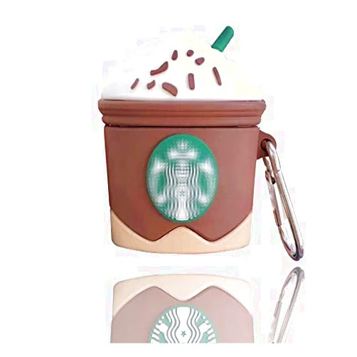 Junxihua Airpods Case,3D Cute Funny Cool Kawaii Fashion Ice Cream Cup Airpods Case,Soft Silicone Skin Cover Shock-Absorbing Protective Case with Keychain for Airpods 2 & 1 Charging Case (Brown)