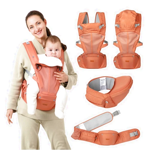BabbleRoo 6-in-1 Baby Carrier with Hip Seat, Ergonomic, Cozy & Adjustable Toddler Carrier 7-50 lbs with Hip & Lumbar Support, Hood for Sun Protection, Baby Carrier Newborn to Toddler, Kangaroo Rose