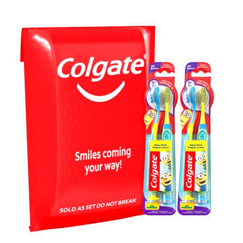 Colgate Kids Toothbrush, Minions, With Extra Soft Bristles and Built In Suction Cup Holder, 4 Pack