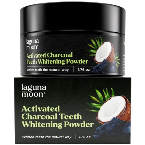 Lagunamoon Activated Charcoal Teeth Whitening Powder - 50g Natural Coconut Charcoal, Effective Teeth Stain Remover and Toothpaste Alternative - Safe for Gums Or Enamel