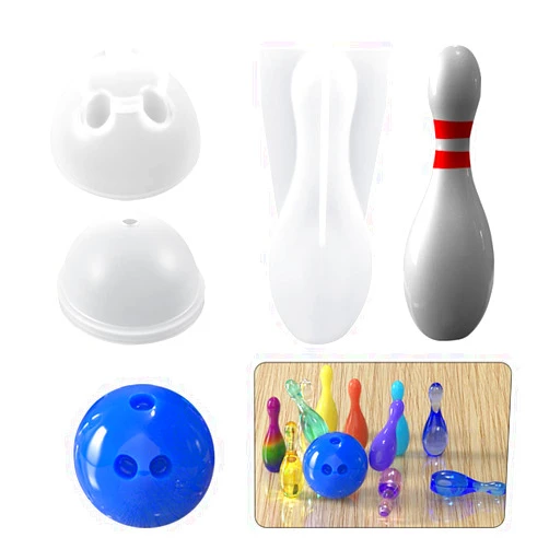 Voyyphixa 3D Sport Ball Resin Molds Silicone, Bowling Pin with Ball Mold Resin Kit, Hemisphere Mould DIY Casting Bowling Games Toys, Family Sport Tools, Candle Fondant Cake Decoration