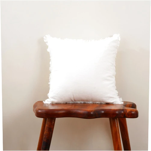 JNAB Linen Fringed Throw Pillow Cover - Soft Cozy Boho Cushion Covers with Tassel for Couch Sofa Farmhouse Natural Decor Burlap Pillowcase, White 18x18 inches