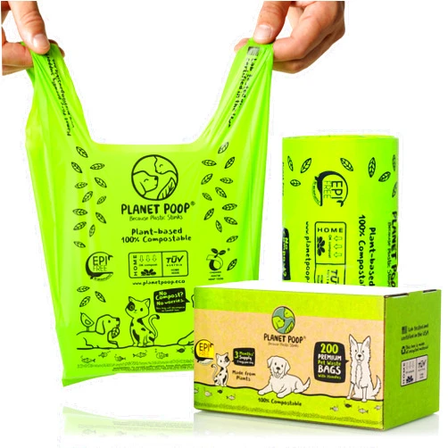 PLANET POOP Home Compostable Dog Poop Bags with Handles, Large Single Roll 200 Grab & Go, Un-Scented Pet Waste Bag, Leakproof for Cat Doggy & Pets, Plant-Based Dog Supplies