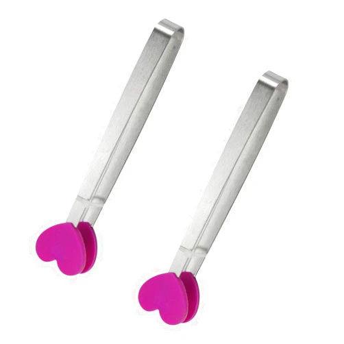 HEMOTON 2pcs Ice Tongs Heart Shape Stainless Steel Ice Cube Tong Ice Cube Buffet Clip Candy Scoop Food Kitchen Serving Tong for Cocktail Tea Party