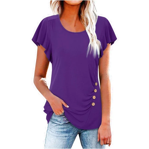 Generic Womens Tops Petal Short Sleeve V Neck Casual Summer Trendy Shirts Tshirts Fashion Blouses Button