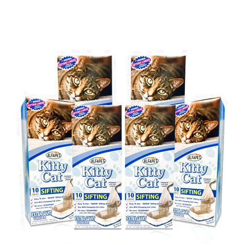 Alfapet Kitty Cat Pan Disposable, Sifting Liners- 60 count + 1 Transfer Liner-For Large, X-Large, Giant, Extra-Giant Size Litter Boxes-Included Rubber Band for Firm, Easy Fit - Pack of 6