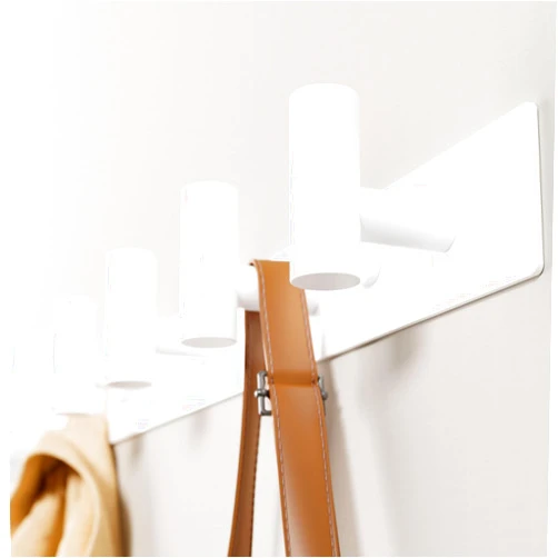 GWAAZXGZ White Wall Mounted Coat Rack – 5 T-Shaped Pegs for Hats, Bags & Towels, Heavy-Duty Metal Rail for Entryway, Bathroom, Closet, Bedroom (1 Pack)