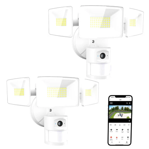 Onforu Floodlight Camera Outdoor, 2 Packs 55W Smart Security Wired Cam with 5500LM LEDs 2K HD IP65 Motion Detection, 67dB Siren, 2-Way Audio, 125° Full Color Recordings for Home Security