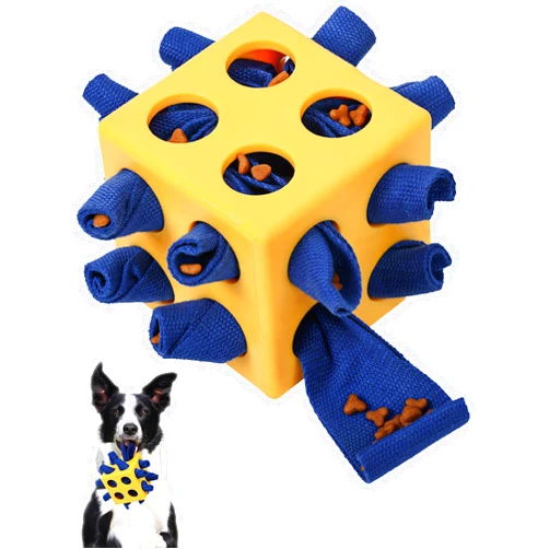 SJPNVUS Interactive Puzzle Dog Toy Encourage Natural Foraging Skill, Durable Dog Enrichment Toy Snuffle Cube Cloth Strip with Hide & Seek Food, Slow Feeder for Mind Stimulate & Stress Relief (Yellow)