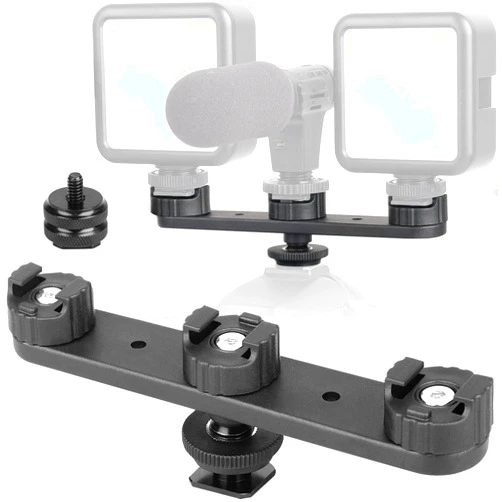 ChromLives Triple Cold Shoe Extension Mount Hot Shoe Base Adapter Extension Bar Bracket with 1/4 Screw for Tripod/Microphone/LED Light Compatible with Canon Sony Cameras…