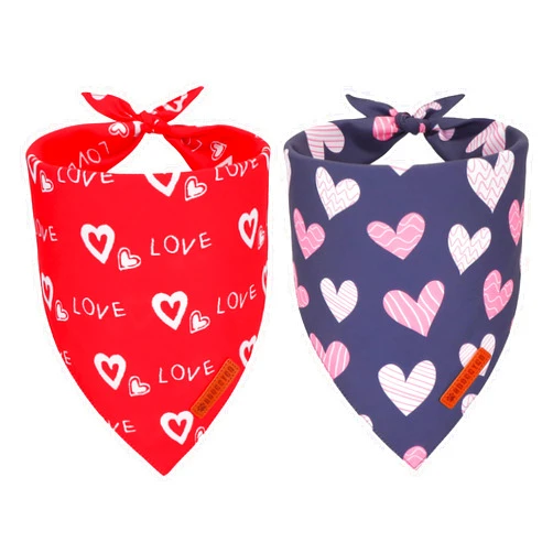 ADOGGYGO Valentine Dog Bandana, Red Blue Heart Puppy Scarf, Premium Durable Fabric, Adjustable Fit Pet Valentine Bandanas for Small Dogs (Small)