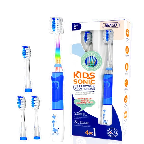Generic Kids Electric Toothbrush for Ages 4-12 Years ，4 Modes with Memory， Color Led Lights,24,000 Vibrations with 2 Minute Timer 30 Seconds Reminder (Blue)