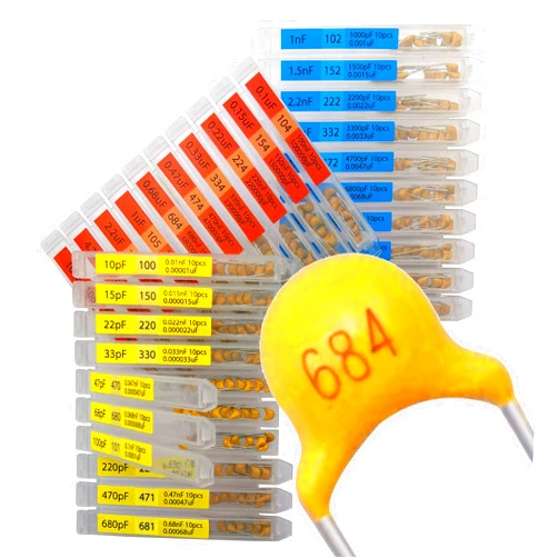 EEEEE 30 Value 300 pcs Multilayer Monolithic Ceramic Capacitor Assortment kit 10pf－10uF Individual Box Lid pf nf uf (300 pcs)