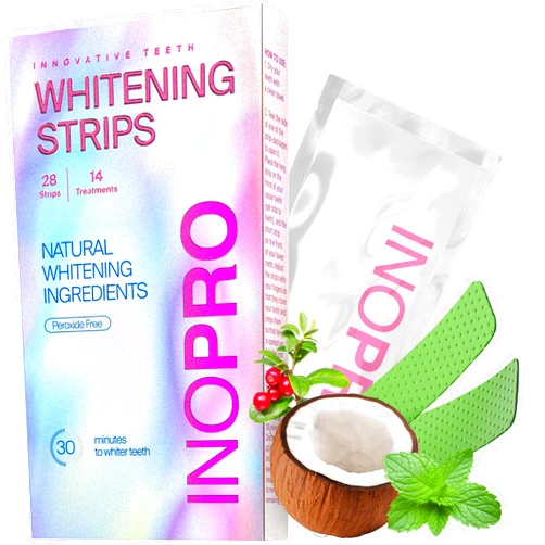 InoPro Teeth Whitening Strips 14 Treatments Kit - Teeth Whitener, Peroxide Free, Enamel Safe Green White Strips, Deep Stains Removal - Instant Teeth Whitening Without The Harm (28 Strips)