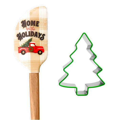 Freedom Farms Christmas Holiday Silicone Spatula & Cookie Cutter Set – Heat Resistant 400°F, Bamboo Handle, Stainless Steel, Festive Baking Utensils for Christmas Cookies, Cakes & More (Home for the Holidays)