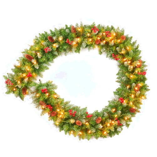 Amaoasis 9 Feet Pre-Lit Christmas Garland, Mixed Pine Decorated with Frosted Berries, Pinecones, 70 Lights Plug in, for Mantle Staircase Indoor and Outdoor