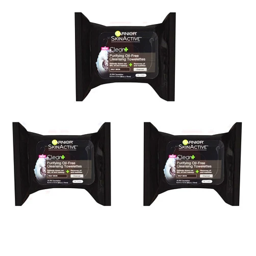 Garnier SkinActive Clean+ Charcoal Oil-Free Makeup Remover Wipes, 3 Count
