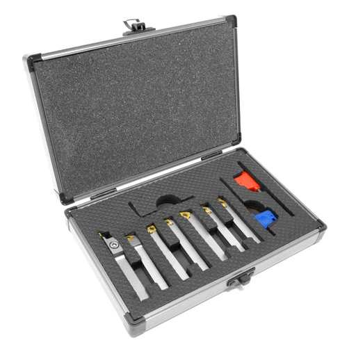 WEN MLA007 Premium 5/16-Inch Nickel-Plated Indexable Carbide-Tipped Metal Lathe Tool Bits, 7-Piece Set with Storage Case