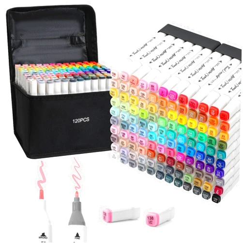 Realife 120 Colors Dual Tip Artist Alcohol Markers Set,12 Colors Markers free,Permanent Sketch Markers for Artists, with Organizing Case, Black Liner and Marker Pad, for Illustration Designing Drawing
