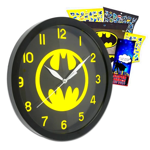 FIAHNG Detective Store DC Comics Batman Wall Clock - Batman Room Decor Bundle with 9.75 inches Wall Clock Plus Batman Stickers and More for Kids and Adults (Batman Gifts)